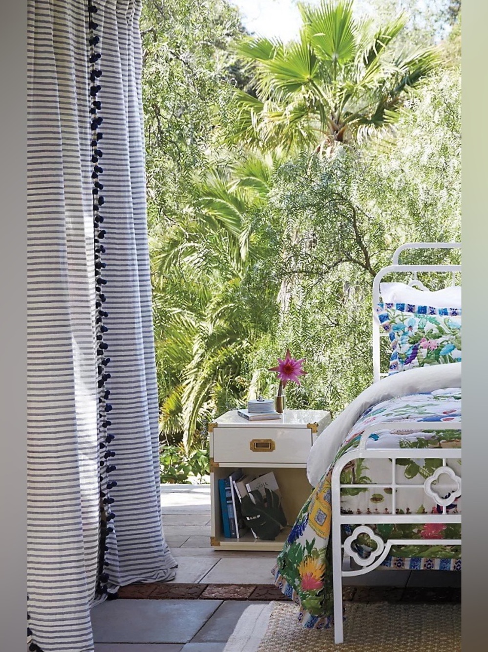 Anthropologie Pom Tassel Striped Curtain Navy - Picture 3 of 6
